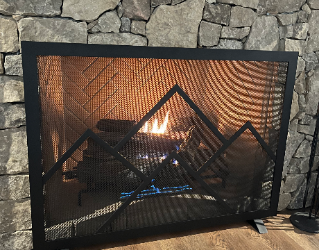 Black powder coated Steel 3 -Panel Arched Fireplace Screen